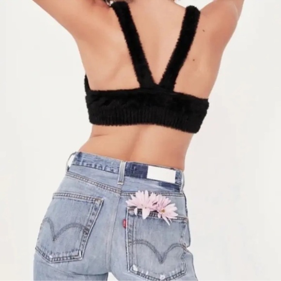 For Love and Lemons Black Devon Fuzzy Knit Crop Top size XS - Picture 9 of 14